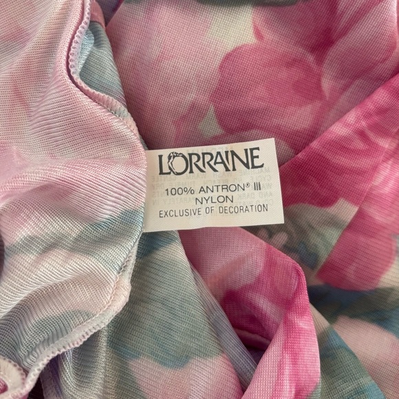 Vtg Lorraine Empire Waist Plunge Neck Maxi Nightgown Slip Dress Sz M Pink Floral - Picture 8 of 13